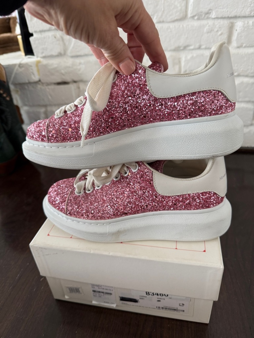 Alexander McQueen Women’s Galaxy Glitter Bubblegum Pink Low-Top Sneakers 36.5 - Picture 4 of 12